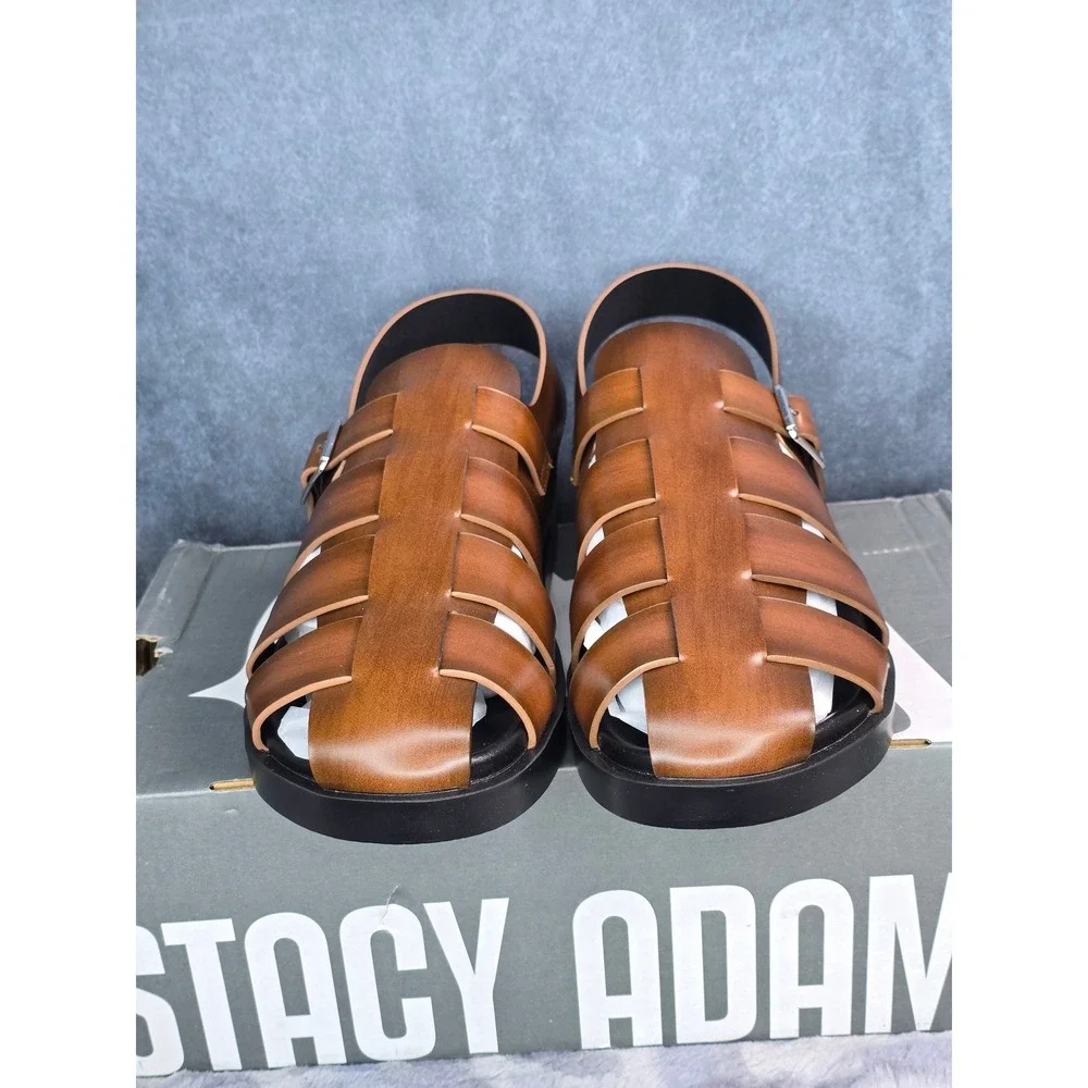NWB Stacy Adams Montego Sandals Cognac Caged‎ Fisherman Mens 11